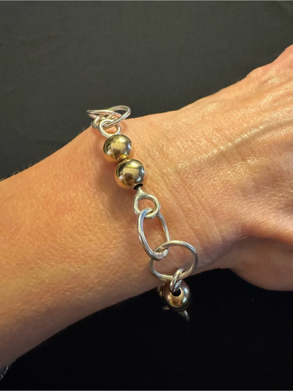 Sterling Silver & Gold Vermeil Bead Link Bracelet - 8.5”